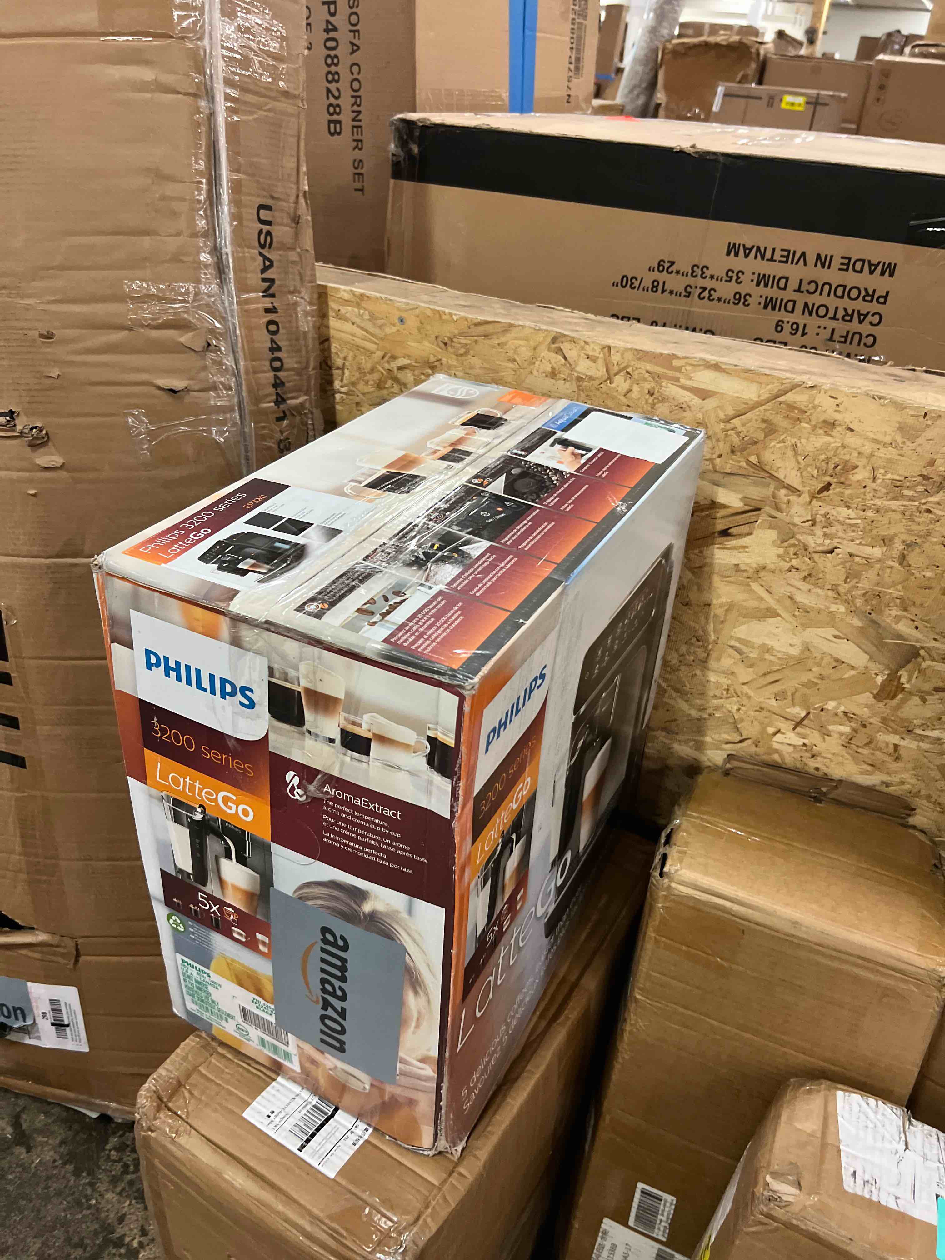 Condition photo showing New/Like New for philips 3200 series fully automatic espresso machine, lattego milk frother, 5 coffee varieties, intuitive touch display, 100% ceramic grinder, aquaclean filter, my coffee choice, black (ep3241/54)