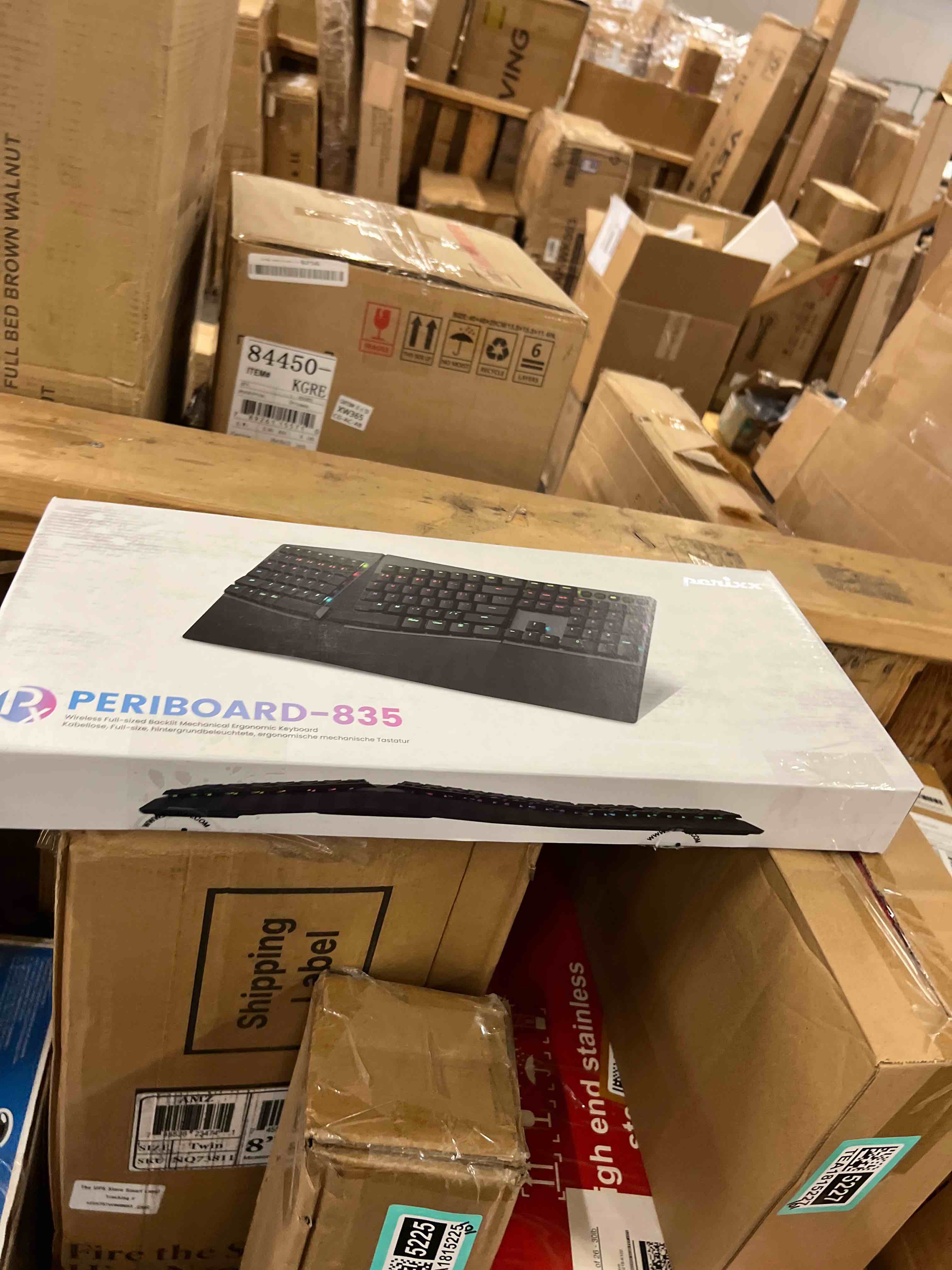 Condition photo showing New/Like New for perixx periboard-835bl wireless ergonomic mechanical keyboard - rgb backlit - low-profile blue clicky switches - multi-device connection - compatible with windows and mac os x - us english