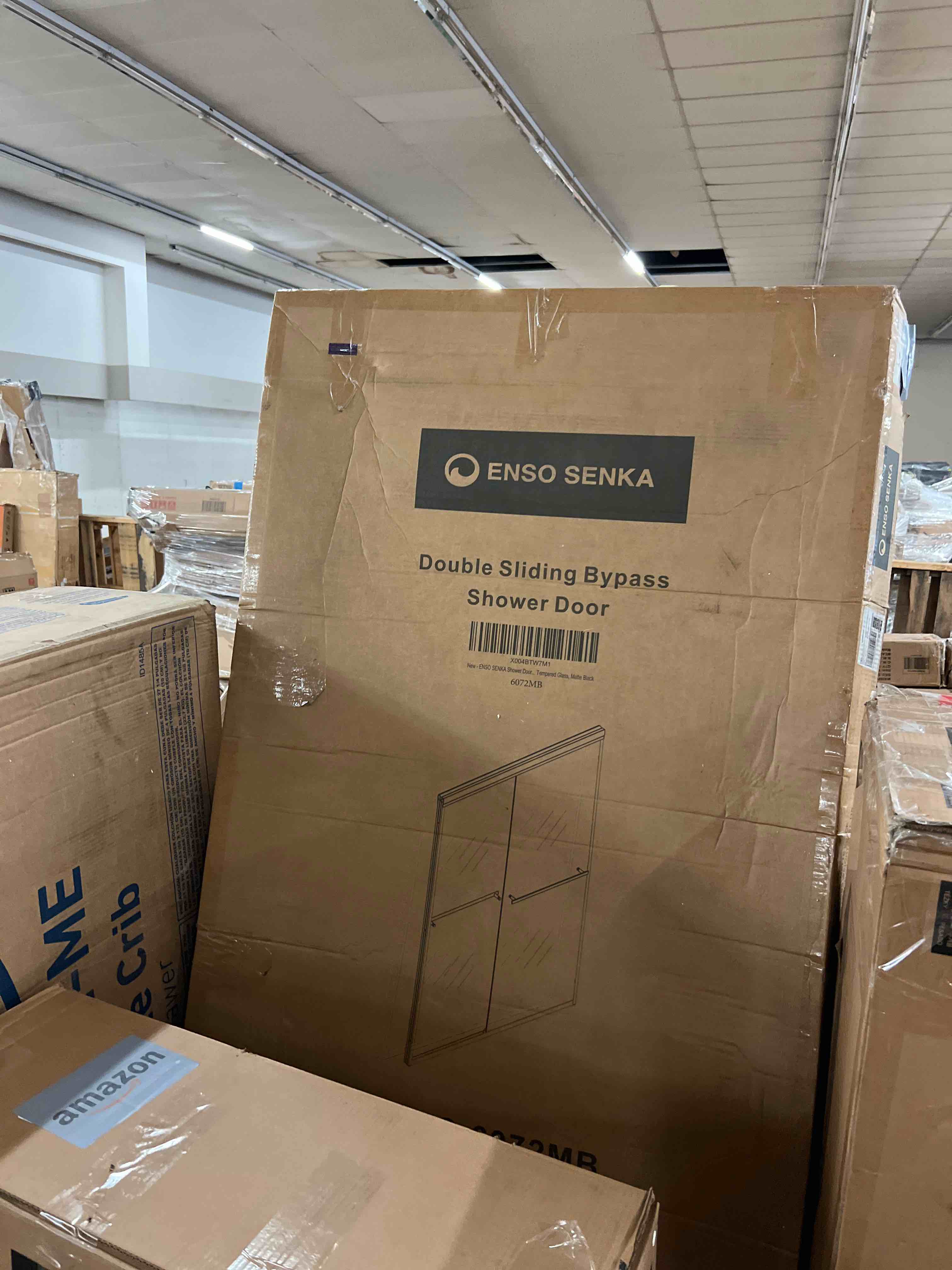 Condition photo showing New/Like New for enso senka 56-60" w x 72" h semi-frameless bypass sliding shower door, easy-to-clean treated clear tempered glass, matte black 60" w x 72" h matte black