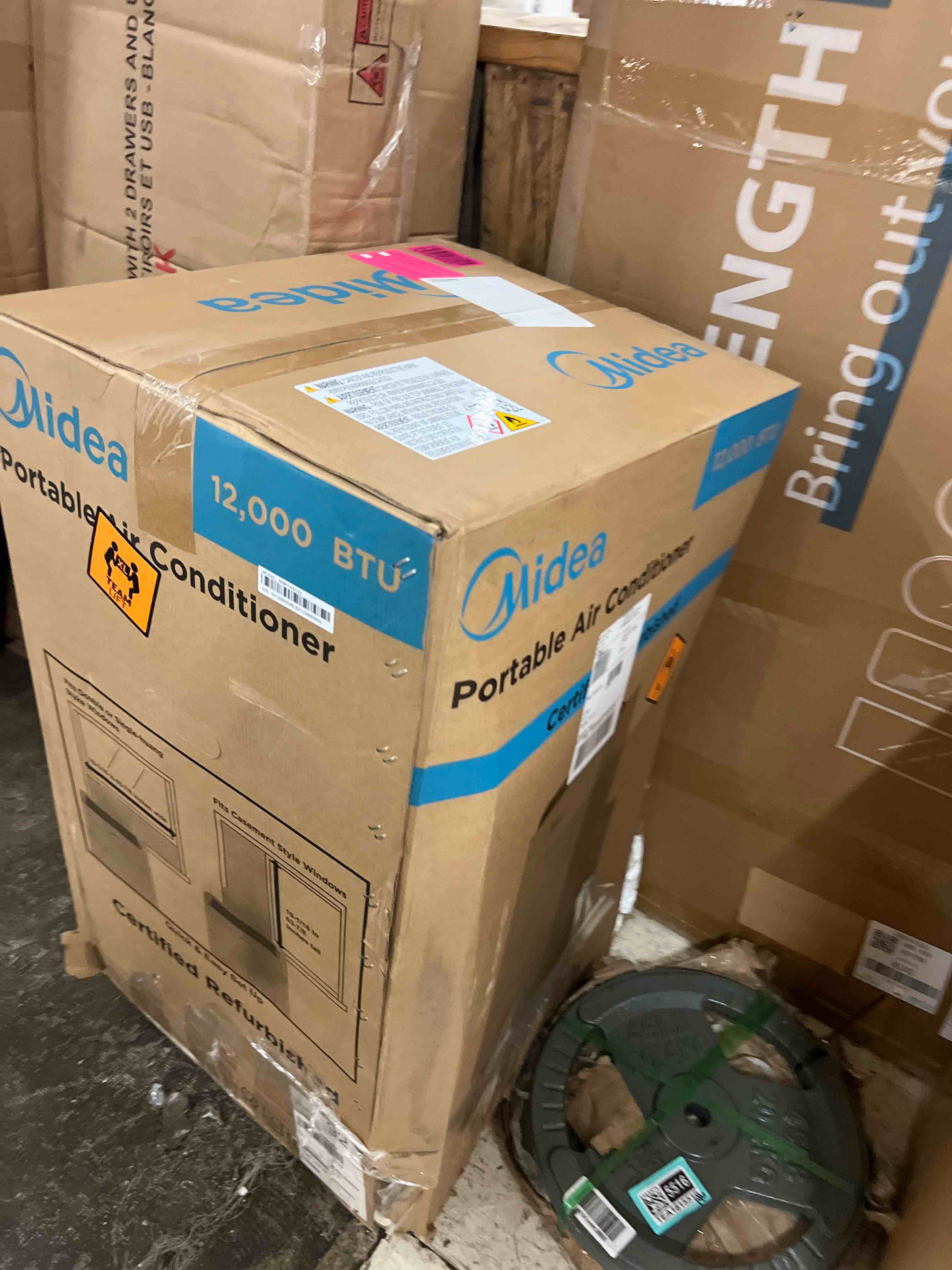 Condition photo showing New/Like New for midea duo 14,000 btu(12,000 btu sacc) high efficiency inverter, quiet portable air conditioner, cools up to 550 sq.ft., works with alexa/google assistant, includes remote control&window kit (renewed) white 1 count (pack of 1)