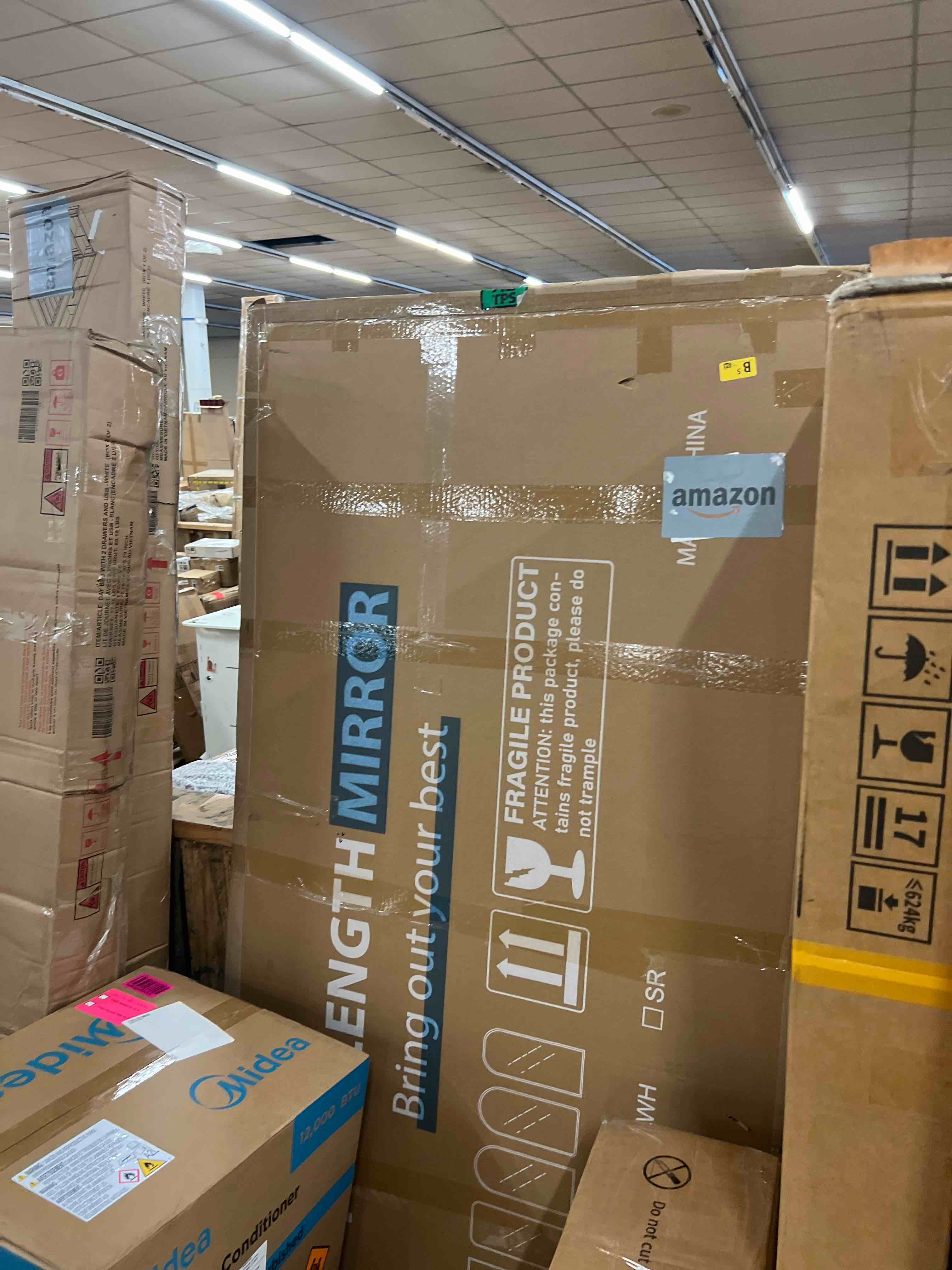 Condition photo showing New/Like New for 82"x44" oversized floor mirror full length, extra large standing mirror for gym bedroom living room clothing store, tempered glass black full length body mirror, hanging or wall mounted