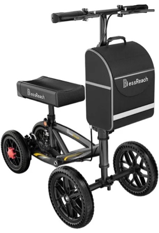 blessreach all terrain foldable knee scooter walker - economical knee walker for foot injuries, compact crutches alternative - black