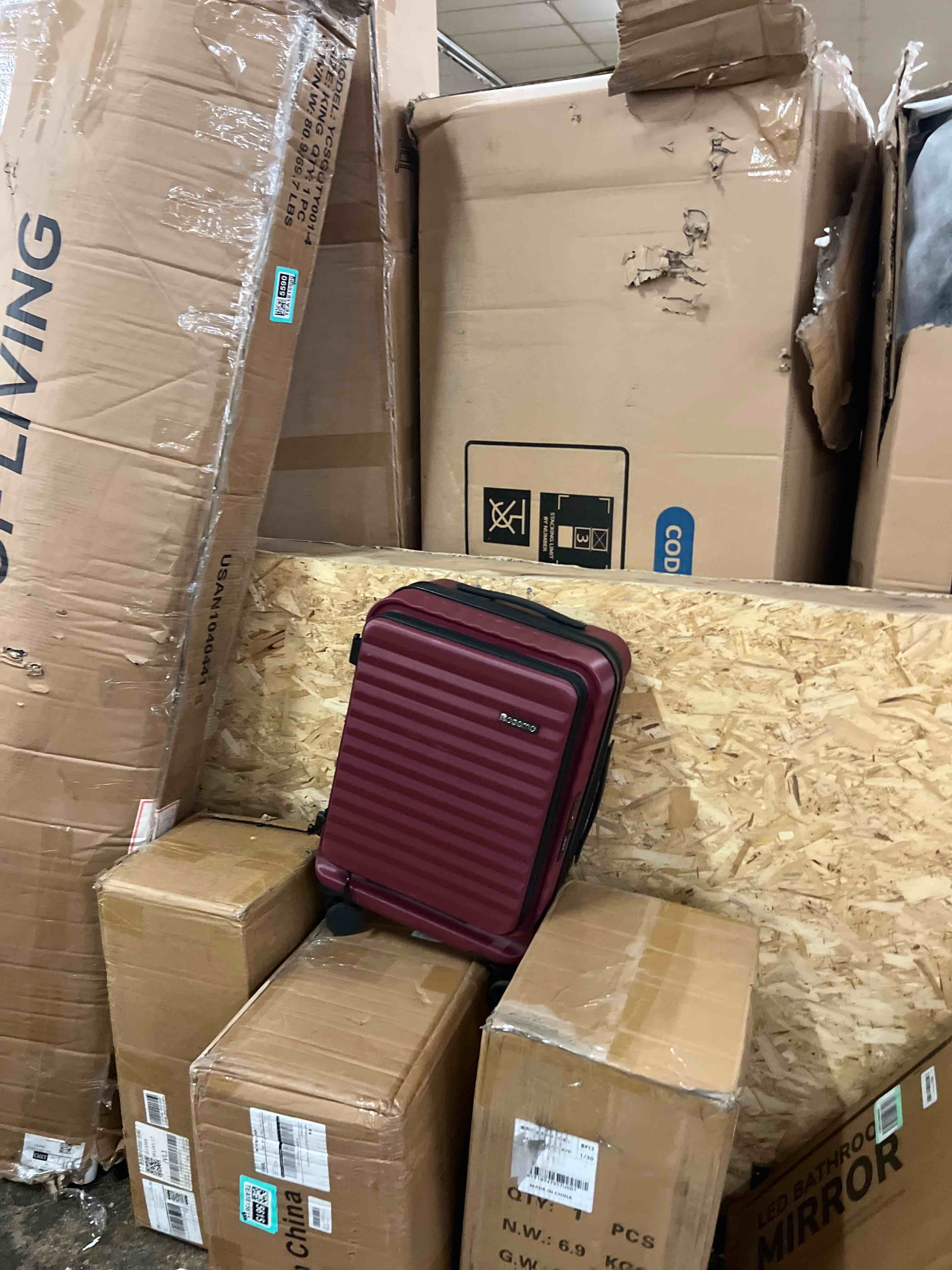Condition photo showing Good Condition for rosamo 3 piece luggage set expandable suitcase 22x14x9 airline approved carry on, front opening abs hard case suitcases with spinner wheels, tsa lock (red)