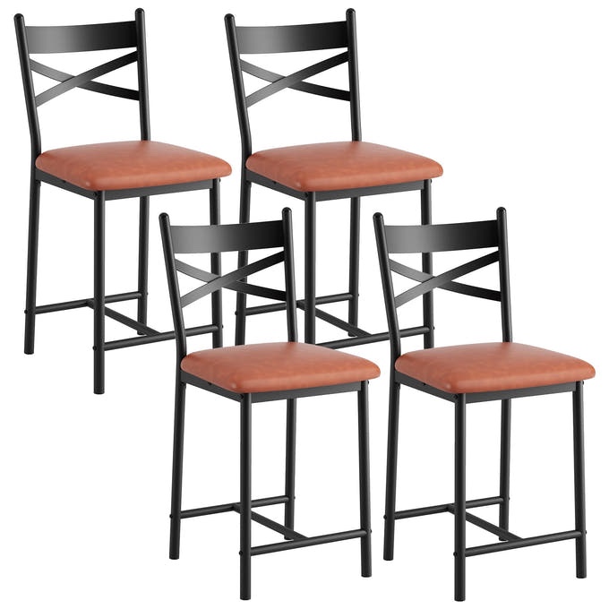 Condition photo showing New/Like New for garvee bar stools set of 4 counter height bar chairs with thick cushioned seats for kitchen island bar dining room modern brown