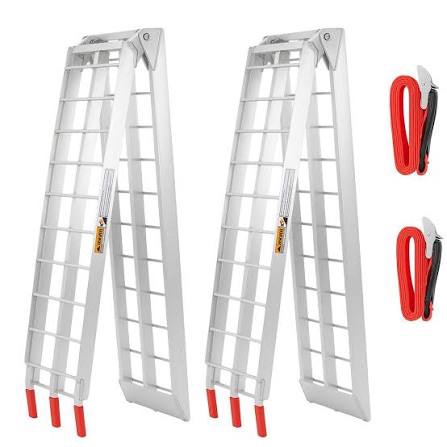 atv ramps for pickup trucks, 7.5 ft folding aluminum truck ramps 2 pack, crossbar rungs traction, rubber-tipped fingers, load straps included, 1,500 lb per pair (750 each), 89 x 12 in for 4-wheel vehicles (2 pc) crossbar ramp - 7.5 ft - folding