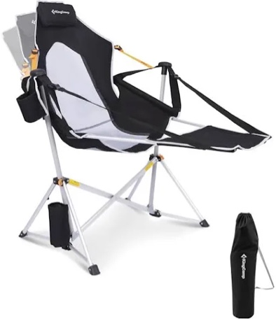 kingcamp hammock chair with footrest – heavy duty swinging rocking camping chairs for adults up to 400lbs, folding portable oversized rocker with cup holder & pillow for outdoor beach lawn rv sports 1 footrest deluxe black/mesh