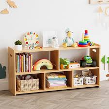 spaceaid 5-compartment bookshelf, montessori bookcase for toddlers, wooden book shelf organizer storage furniture for kids rooms, playroom, nursery and classroom, 44.5“ wide, natural 44.5" wide, 5-compartment natural