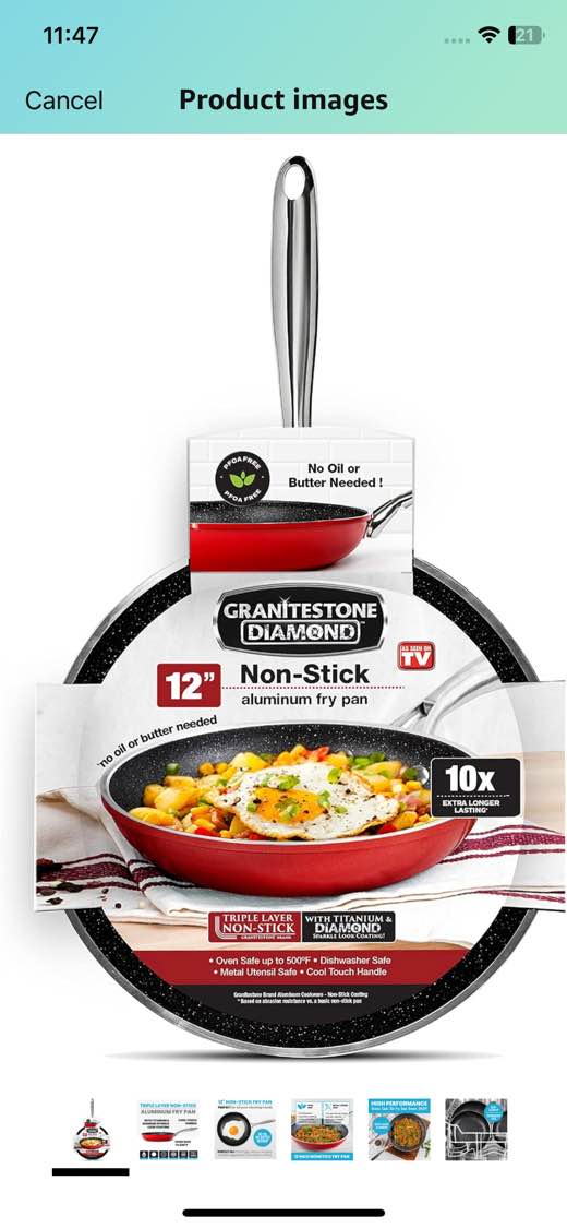 Granitestone Nonstick Frying Pan - 12 Inch Frying Pan Nonstick Pan Skillets Nonstick Non Stick Pan Cooking Pan Fry Pan Skillet Large Frying Pan, 100% PFOA Free, Oven & Dishwasher Safe - Red, (7452)