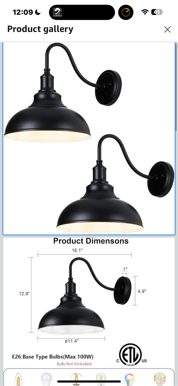 2 Pack Outdoor Wall Lights 12 inch Exterior Barn Wall Sconce Fixture Wall Mount Lantern Waterproof Black Wall Lamps Lumiere Outside Porch Lights House Garage Doorway Patio Front Door Entryway