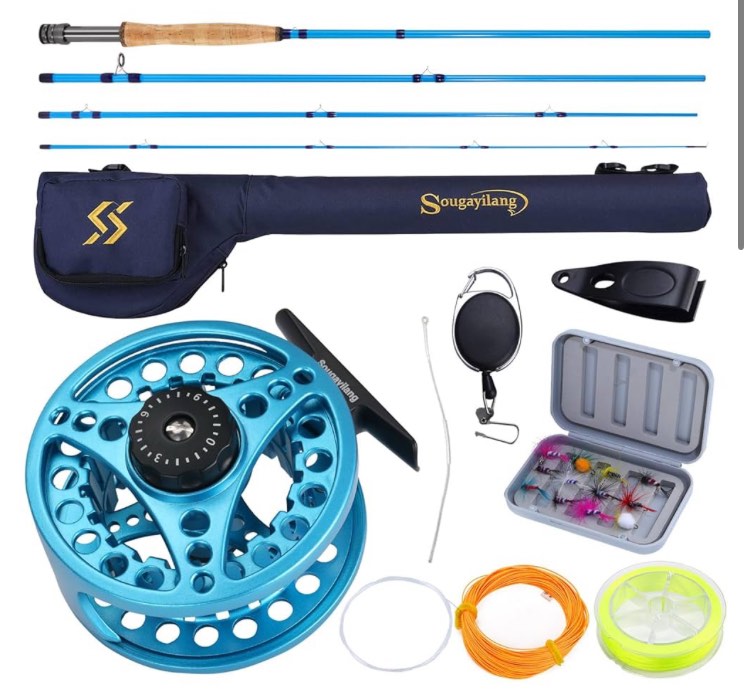 sougayilang fly fishing combo, 4 piece 9 foot fly rod fly rod and die cast aluminum alloy fly reel complete starter package with rod bag