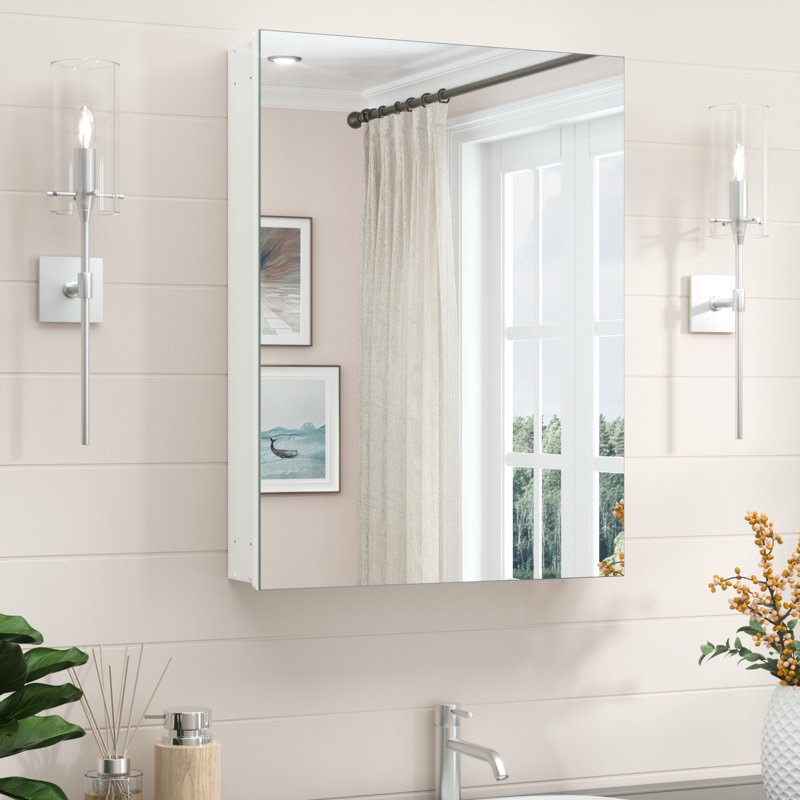 Husai Recessed or Surface Mount Aluminum Frameless Medicine Cabinet With Mirrored Door and Adjustable Shelves