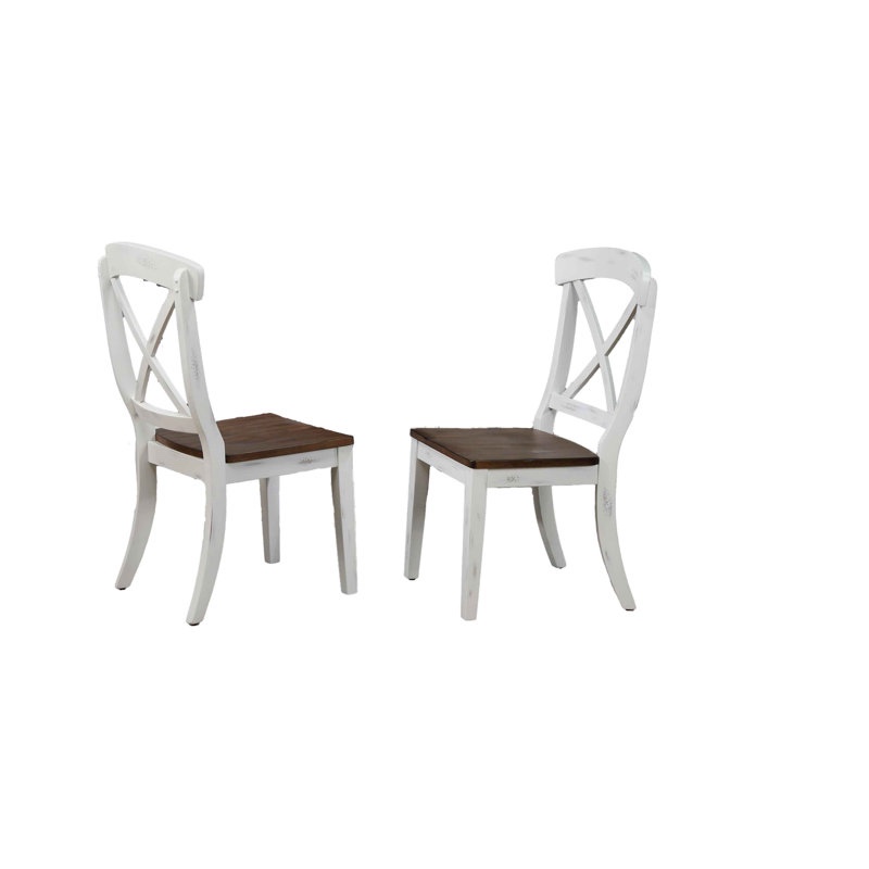 Delanta Transitional X-Back Solid Wood Dining Chair In White (Set of 2)