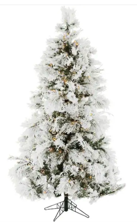 9.0" Pre-Lit Snow Flocked Snowy Pine Artificial Christmas Tree Warm White LED Lights
