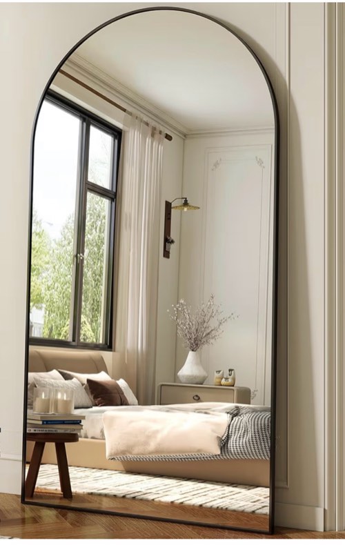 XRAMFY 86" x 40" Arched Full Length Mirror Floor Mirrors with Aluminium Alloy Frame Free-Standing Wall Mounted Floor Mirror