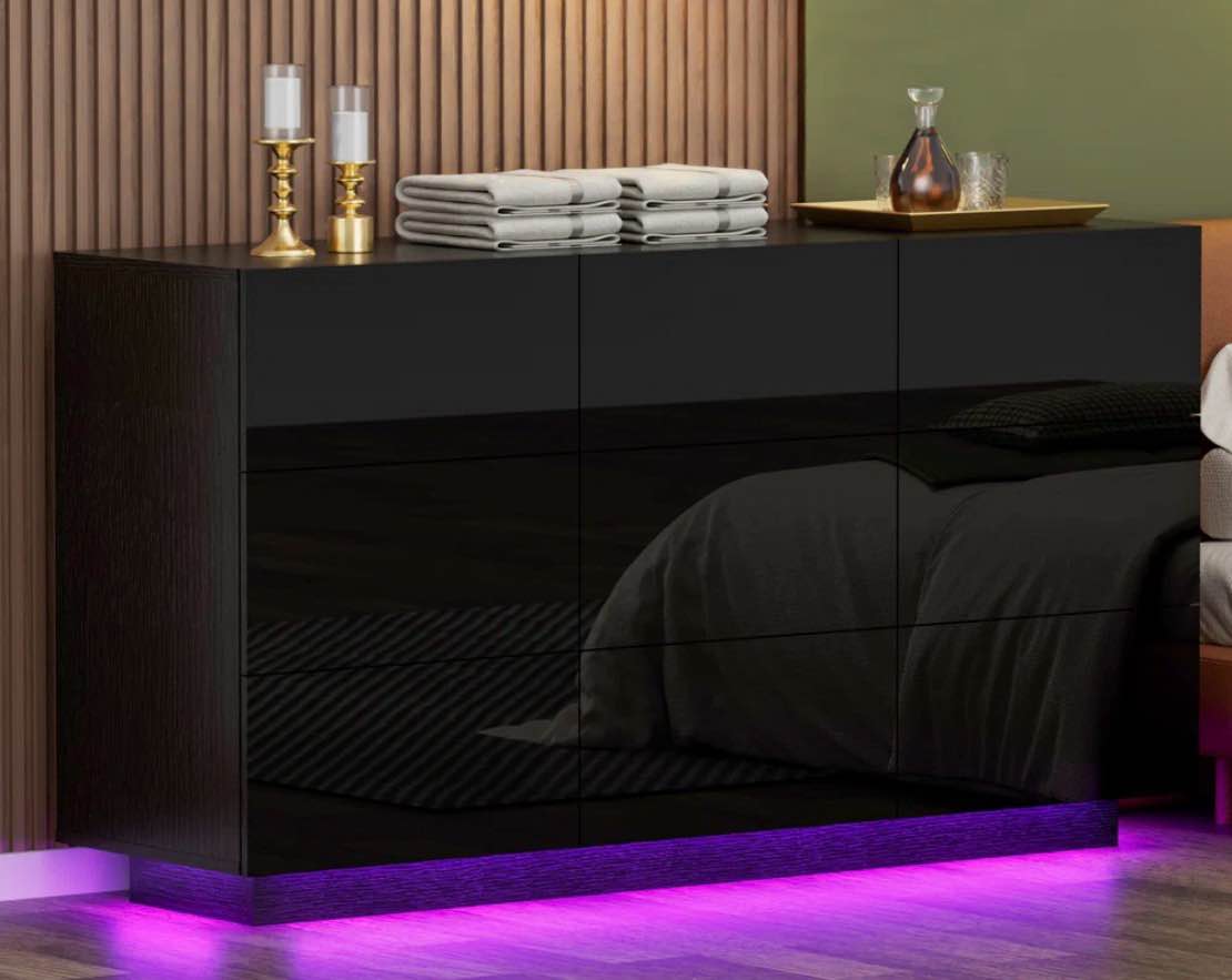 Kimbereley 9 - Drawer 55.1" W High Gloss Dresser with LED Light