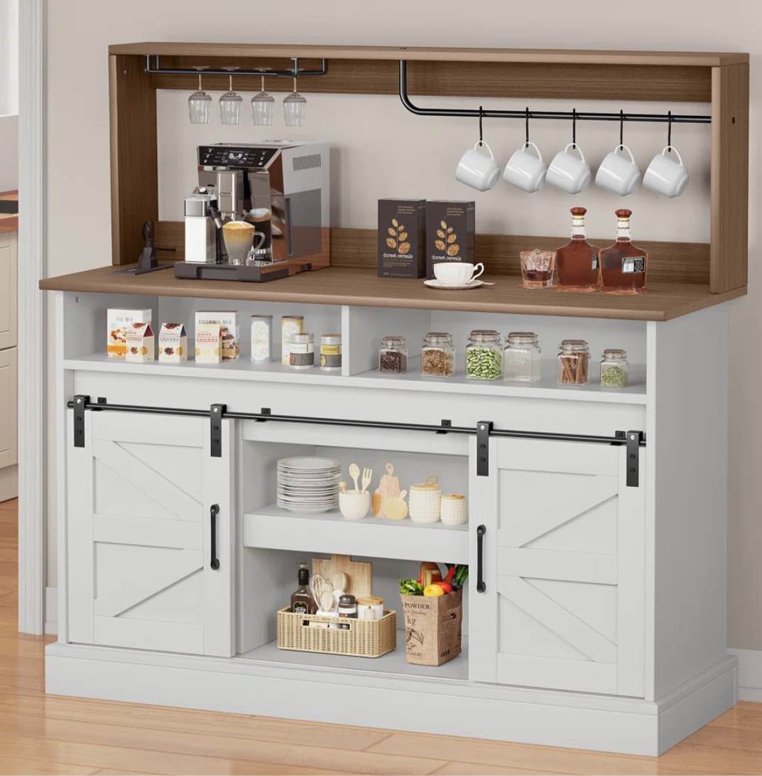 Gracie Oak 52" Wood Farmhouse Coffee Bar Sideboard Buffet Cabinet 