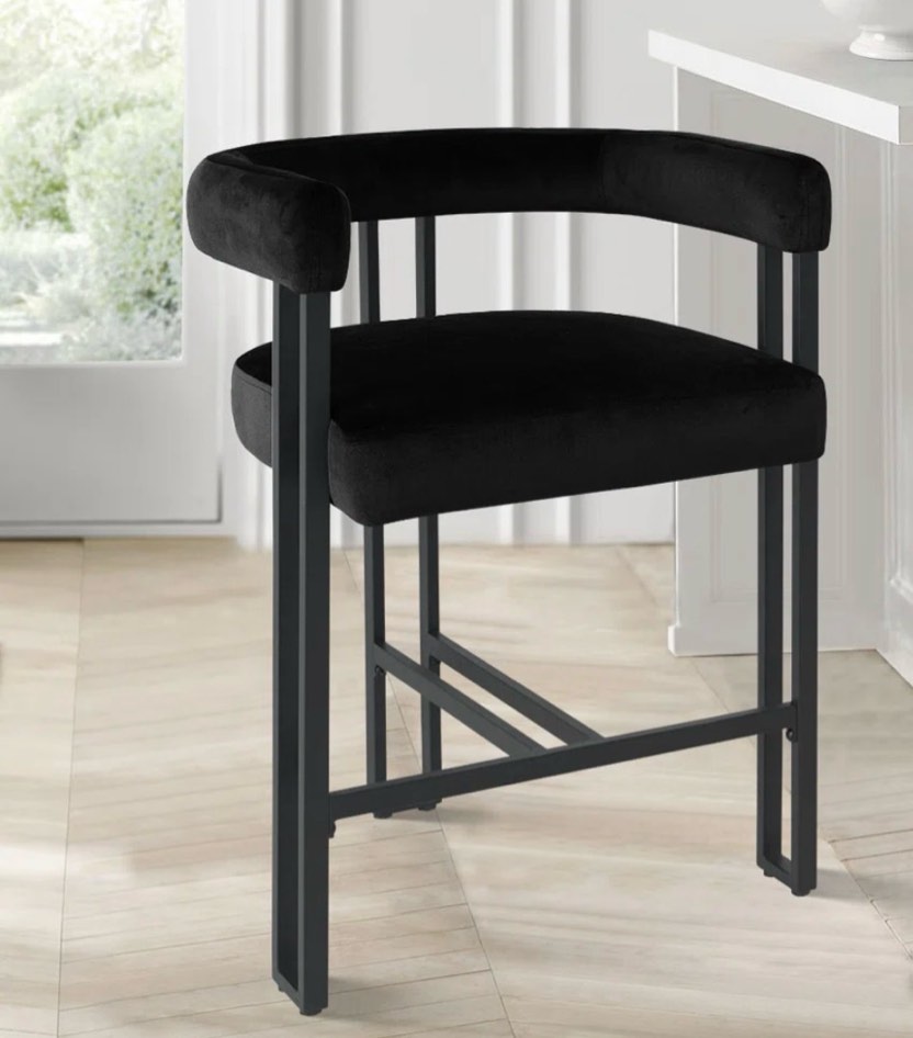 Colrain 24" Upholstered Velvet Solid Back Counter Stool 