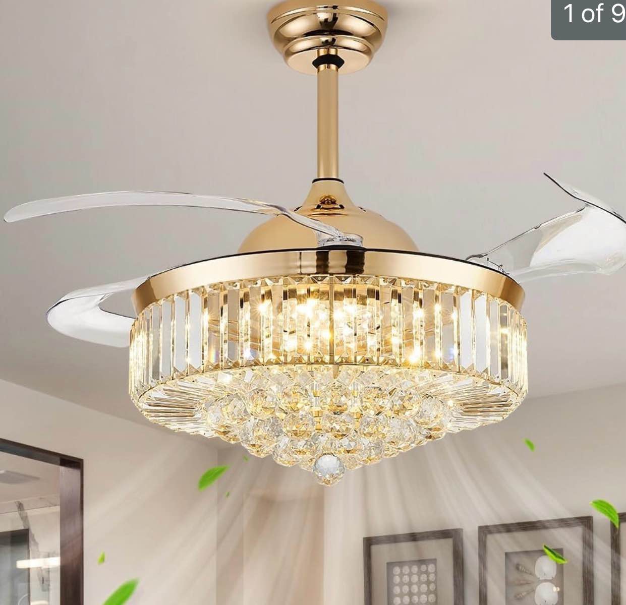 42" Retractable Crystal Chandelier Fan with Remote Control 3 Color  