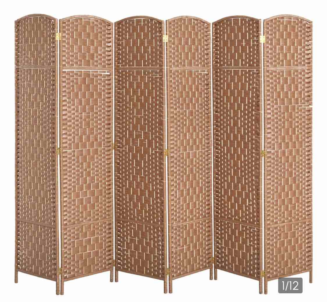 HOMCOM Room Divider, 6 Panel Folding Privacy Screen, 6FT Tall Portable Wicker Weave Partition Wall Divider for Bedroom, Home Office, Natural