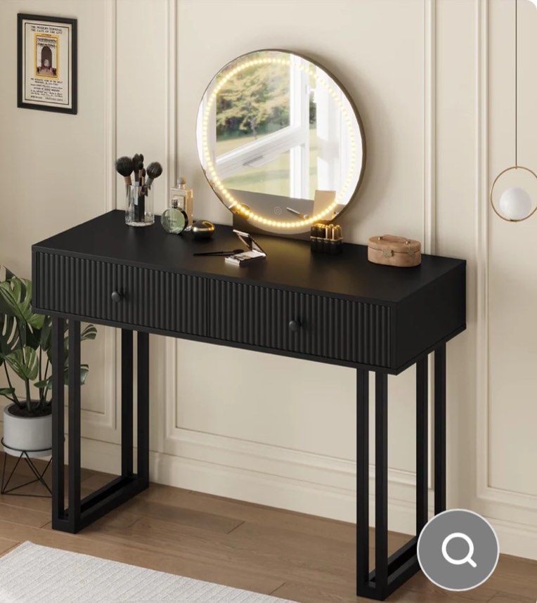 Garvee Vanity Desk with Mirror and Lights, Small Makeup Vanity with 2 Drawers, Modern Vanity Organizer with 3 Color Lights?Adjustable Brightness, Dressing Table for Bedroom, Black