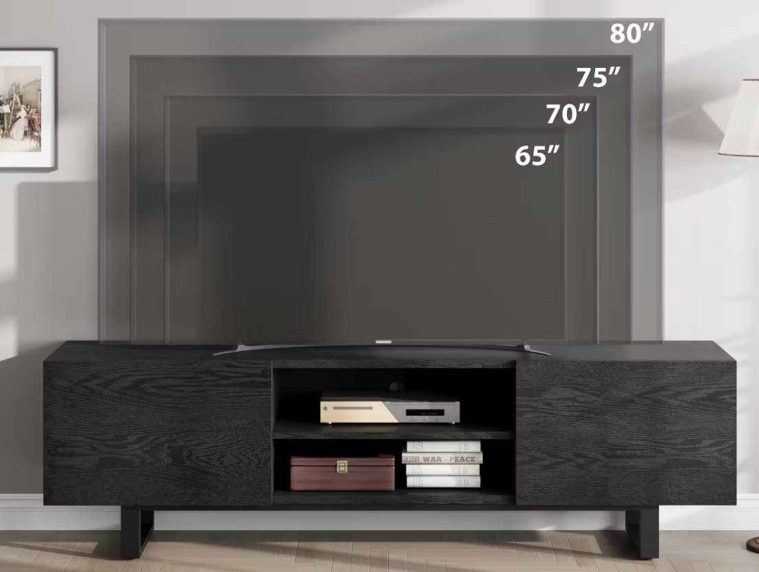 Garvee Industrial TV Stand for 80 Inch, Modern Entertainment Center with 2 Drawers, Wooden Media Cabinet with Heavy Duty Leg for Living Room, Black
