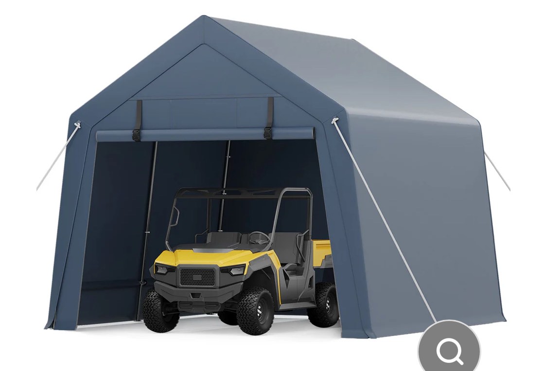 Garvee 10x10 Ft Portable Outdoor Carport Storage Shelter with Roll Up Zipper Doors, Heavy Duty/Waterproof/Anti-UV Garage Tent for Motorcycle Bike Garden Tools, Grey