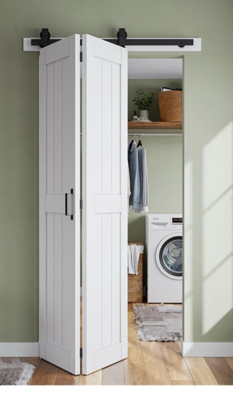 Bifold Barn Door 87” x 18” Bi-Fold Sliding Closet Doors with Hardware Kit