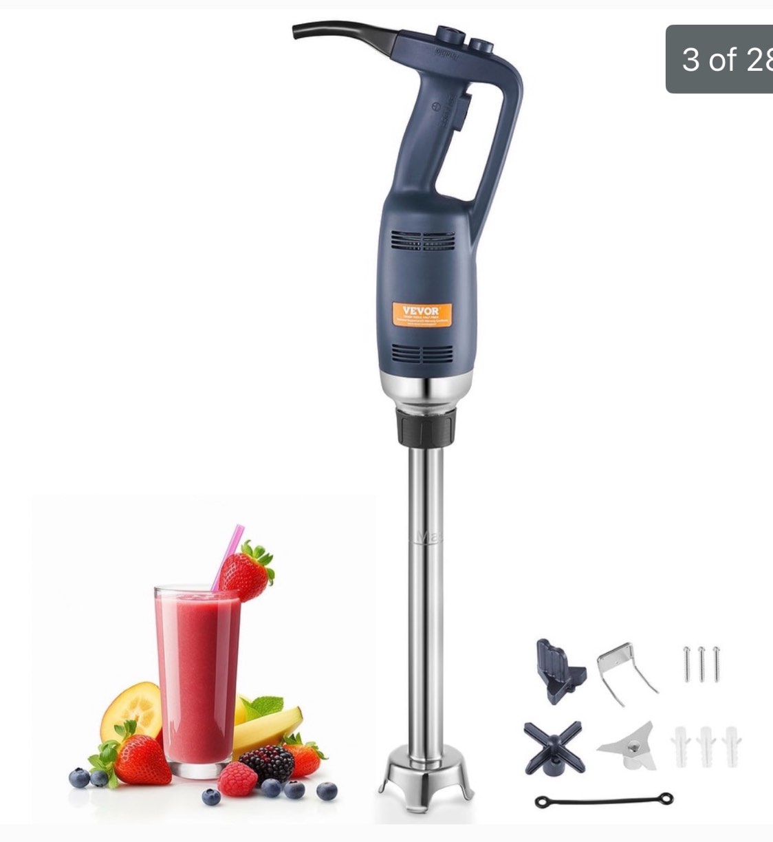 VEVOR Commercial Immersion Blender Heavy Duty Hand Mixer for Soup, Sauces, Mashed Potatoes, Cream ( Used)