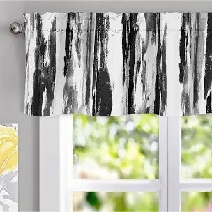 Porch & Den Nova Ink Blue Brush Stroke Pattern Blackout Valance Espresso Black/Gray 14 L x 52 W