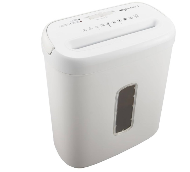 Amazon Basics Cross Cut Paper and Credit Card Shredder for Security - 8-Sheet, Heavy Duty, White