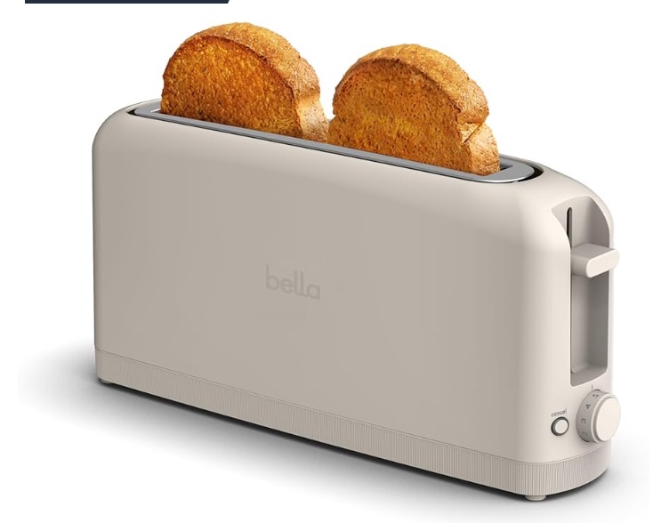 bella 2 Slice Slim Toaster, Fits-anywhere™ Kitchenware, 6 Setting Shade Control with Reheat & Cancel Buttons, Removable Crumb Tray, 10” Long Slot, Anti Jam & Auto Shutoff, 900 Watt, Oatmilk