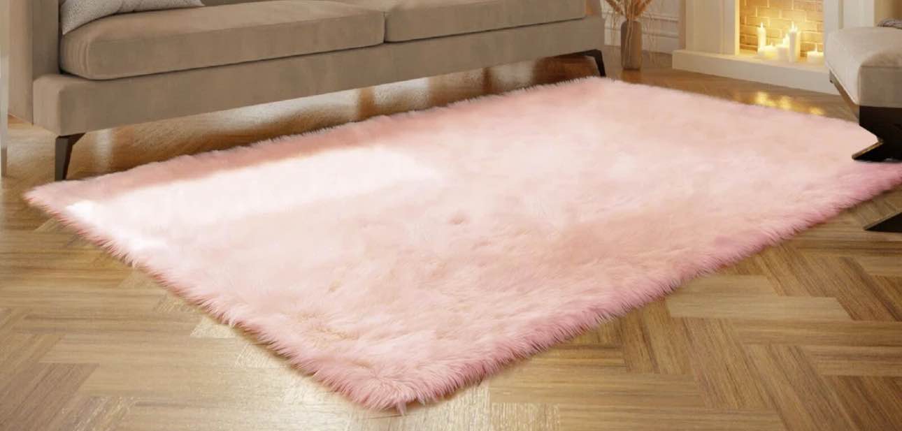 Haja Pink Fluffy Faux Sheepskin Fur Shag Area Rug ( 8' x 10') USED