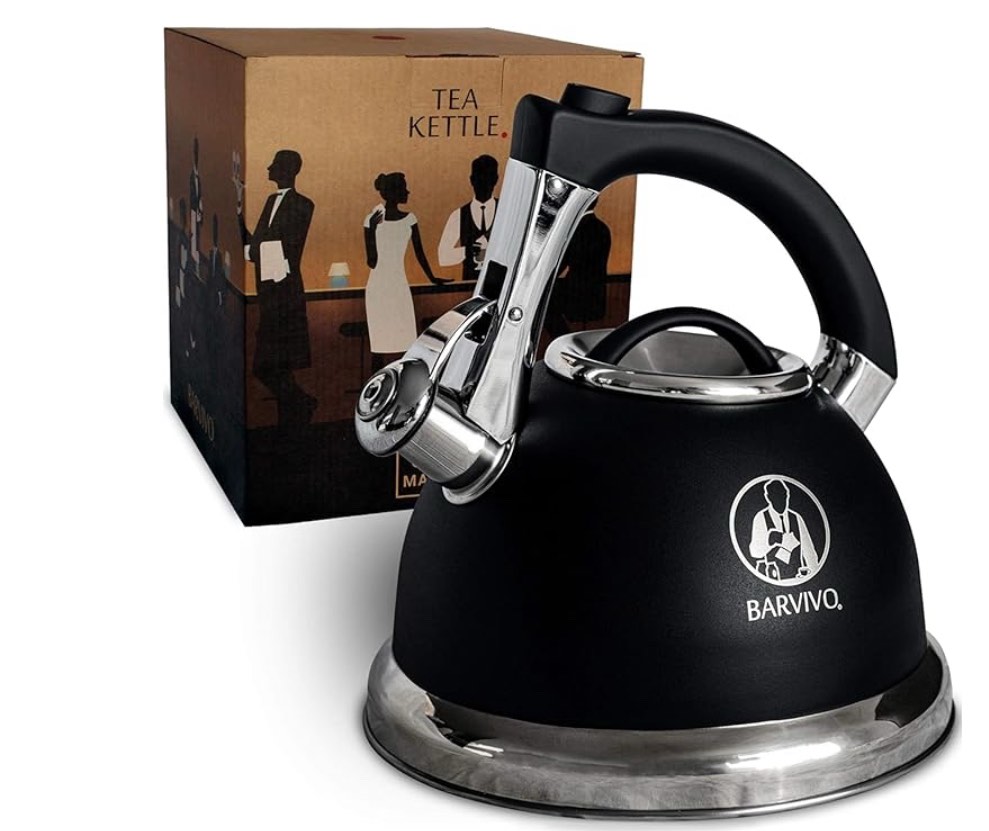 BARVIVO Whistling Tea Kettle - 3 Quart Large Size - Perfect Tea Pots for Stove Top for Preparing Hot Water for Coffee or Tea - Stainless Steel Tea Kettle Water Boiler Suitable for All Stovetops