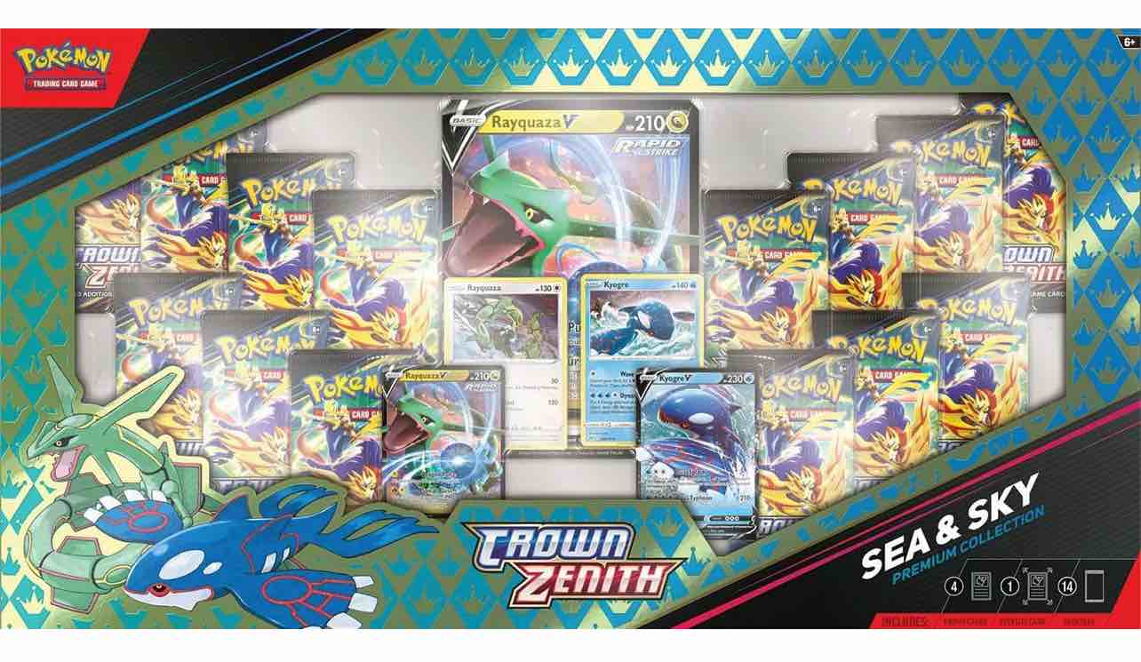 pokemon tcg crown zenith sea & sky premium collection - 14 packs, promos - several opened booster packs
