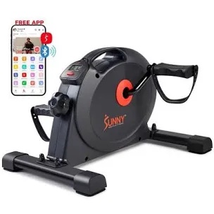 sunny health & fitness smart exercise bike, under desk mini arm/leg pedal exerciser for senior workout, cycle cardio training at home, free sunnyfit app connect, optional in color, mat/workout bands