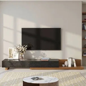 Modern Extendable Two-Tone TV Stand For Living Room With 3 Drawers