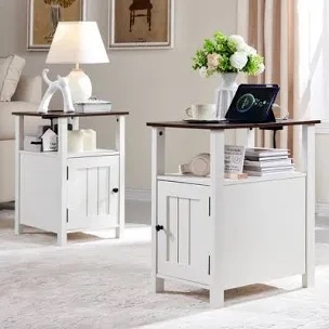 willkie farmhouse nightstand set , end table with charging station, w/barn door & open shelves