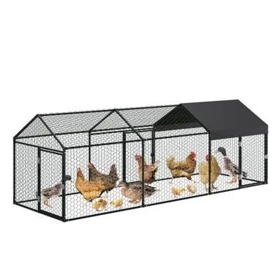 Large Metal Chicken Coop, 120" x40" x40" Chicken Runs for Yard with Cover, Walk in Poultry Cage with 3 Lockable Doors
