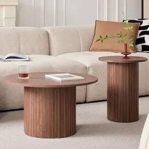 Round Nesting Coffee Tables Set Of 2, Side Table Fluted Drum End Table For Living Room Bedroom, F27.6 & F15.8
