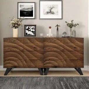 4 Door Wood Sideboard Buffet TV Stand with Adjustable Shelf