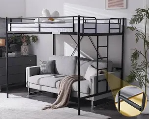 Loft Bed Full Size With Flat Rungs For Adults, Kids And Young Teens, No Box Spring Required
