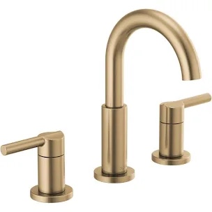 delta faucet nicoli widespread bathroom faucet 3 hole, gold bathroom sink faucet, 2 handle bathroom faucet, bath faucet, drain assembly, champagne bronze 35749lf-cz