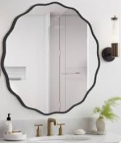 aluminum round wavy wall mirror – modern metal frame decorative mirror for living room, bedroom, entryway