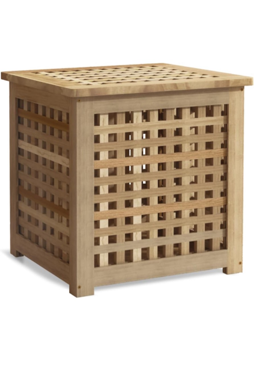 Bench with Storage, Acacia Laundry Hamper with Seat, Storage Benches with Seating for Entryway, Living Room, Bedroom, Bathroom (15.7x19.7x17.7in)