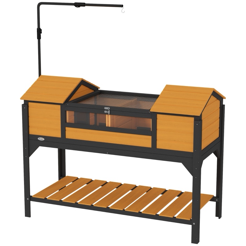 PawHut Tortoise Enclosure Tortoise House with Adjustable Lamp Holder Storage Shelf, Dual Main Houses, Openable Lid, Yellow