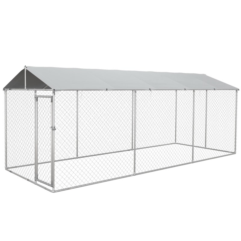 PawHut 19.7' x 7.5' x 7.5' Outdoor Dog Kennel for Large-Sized Dogs with Waterproof UV Resistant Roof, Silver