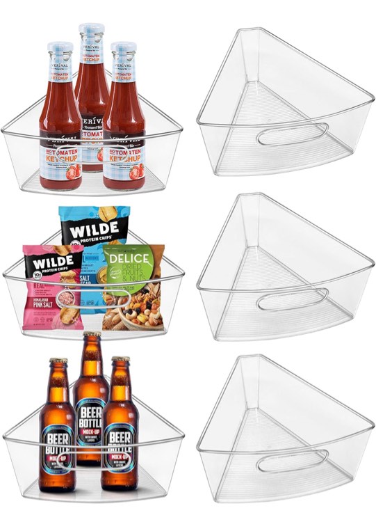 Lazy Susan Organizer Bins for 28" Diameter Corner Lazy Susan Turntable for Cabinet, 6 Pack, Clear Plastic Rotating Cabinet and Pantry Storage Bins, 1/8 Wedge-Food Safe, BPA Free