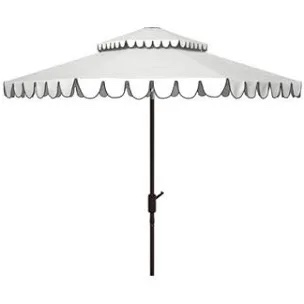 Safavieh Outdoor Living Elegant Valance 9Ft Double Top Umbrella. White/Black