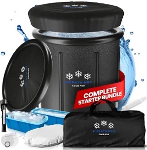 Cold Plunge Tub for Athletes - Complete Starter Bundle: Portable Ice Bath Tub, 2x Reusable Ice Blocks, Thermometer, Ice Tub for Outdoor Cold Water Therapy - Indoor & Outdoor Inflatable Ice Bath