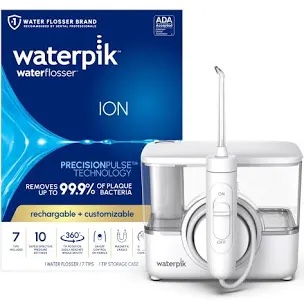 Waterpik ION Professional Water Flosser, Rechargeable and Portable for Teeth, Gums, Braces, 10 Settings, 7 Flossing Tips For Multiple Users And Needs, ADA Accepted, WF-12 White, Packaging May Vary